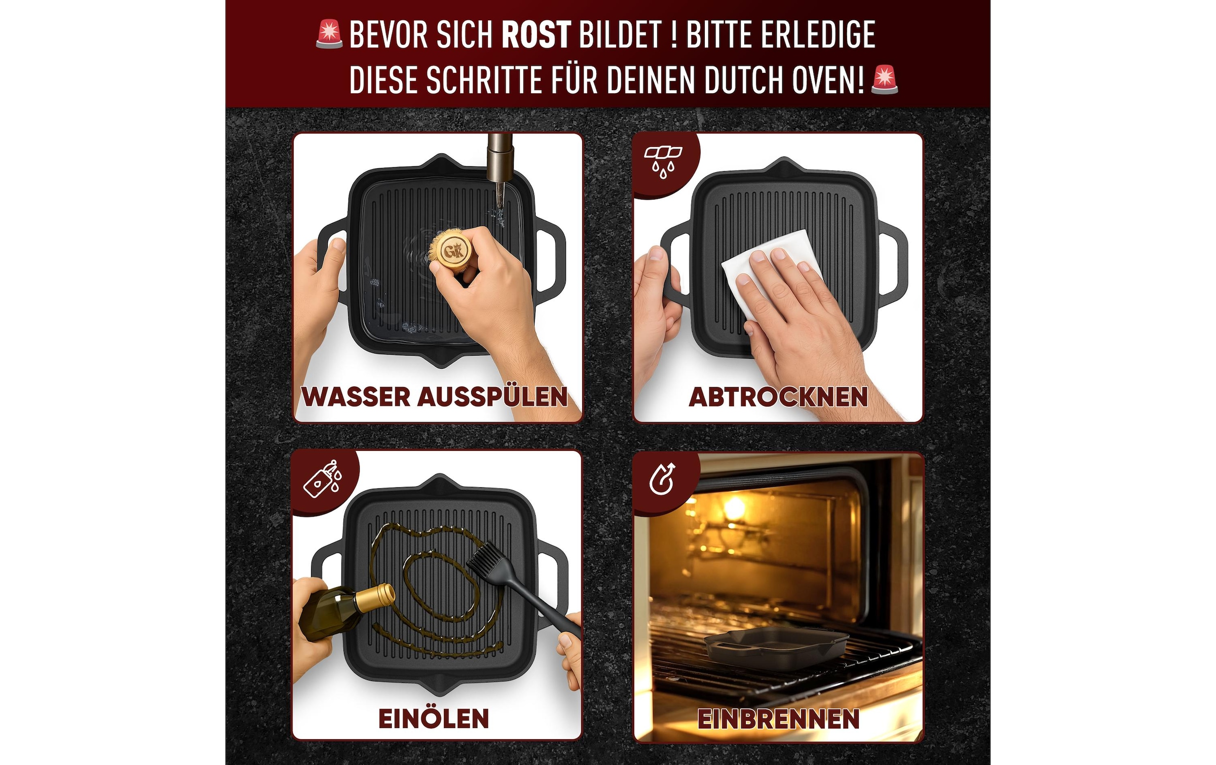 Grillpfanne »Gusskoenig 26 cm mit Ringreiniger« Gusseisen