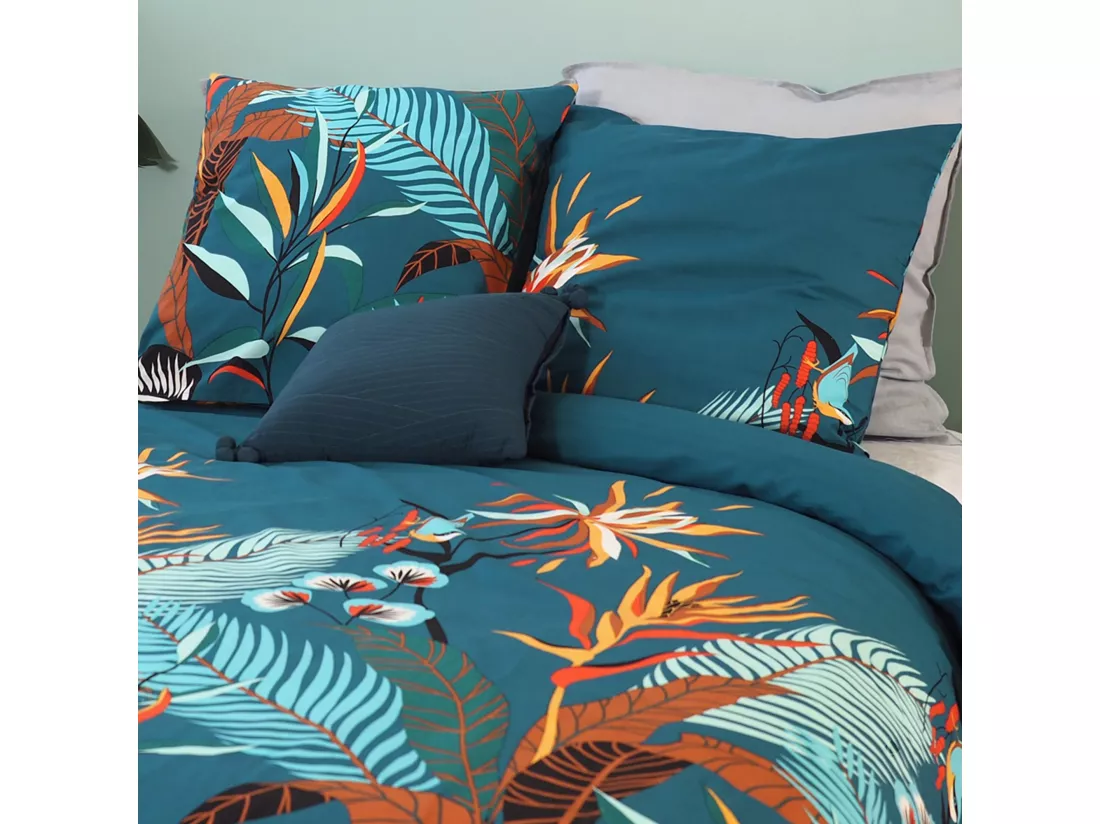 Parure de lit 260x240 cm coton BCI adouci CANAS Bleu 3 pièces