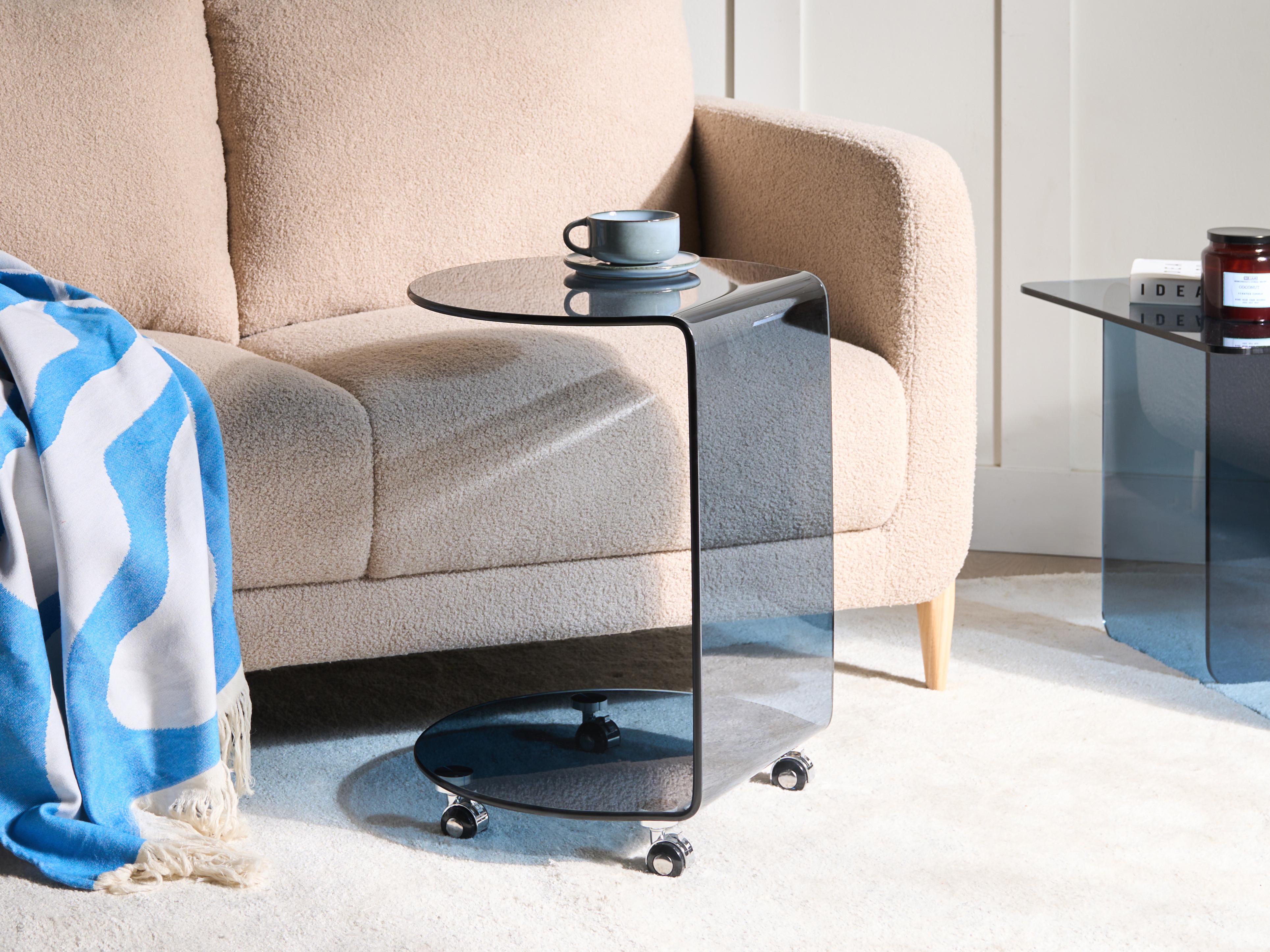 Bijzettafel MINTO Veiligheidsglas Blauw met wielen