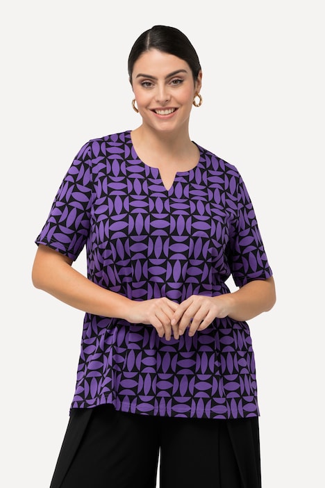 T-Shirt, grafischer Druck, Tunika-Ausschnitt, Halbarm