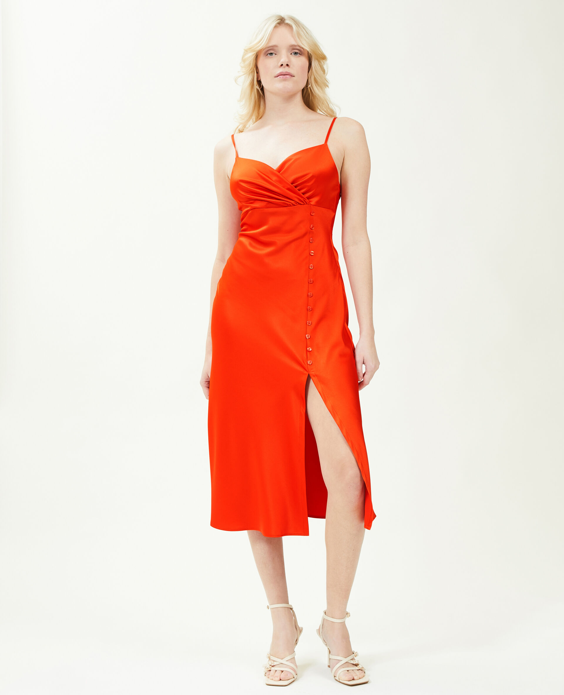 Robe longue satinée - Orange
