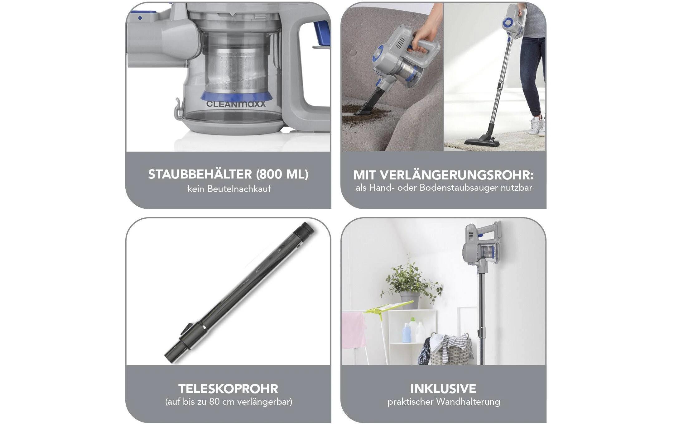 Akku-Hand- und Stielsauger Blau/HellgrauKompakter Akku Zyklon Staubsauger