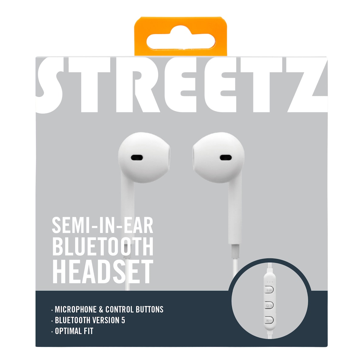 BT100 Semiinear BT headphones mic control buttons, white