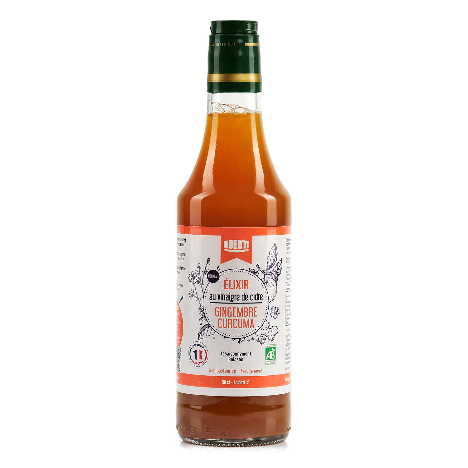 Élixir à boire bio Uberti au vinaigre de cidre, curcuma et gingembre