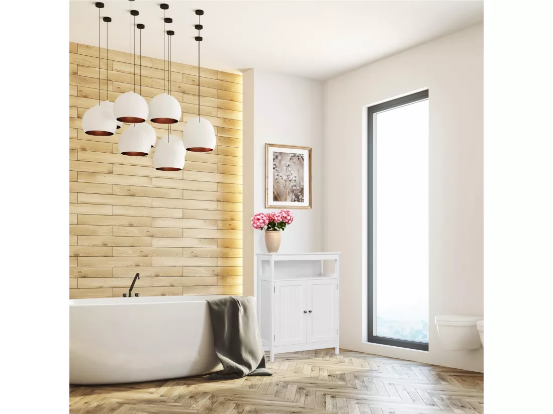 Armoire de salle de bain 2 portes et étagère en bois blanc moderne