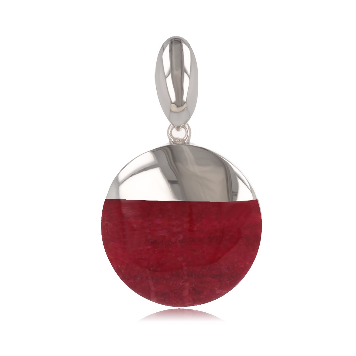 Pendentif ADEN médaillon de corail rouge serti argent 925 rhodié