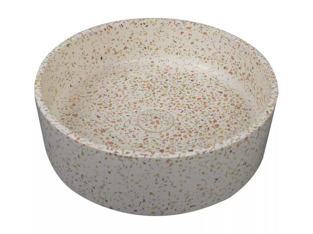 Vasque ronde à poser en terrazzo rose - 39 cm - DUKAT