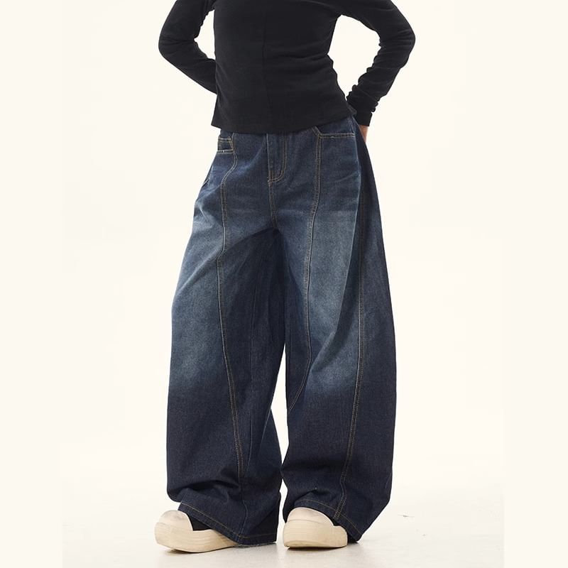 Rosesand - Unisex lage taille gewassen losse wijde jeans
