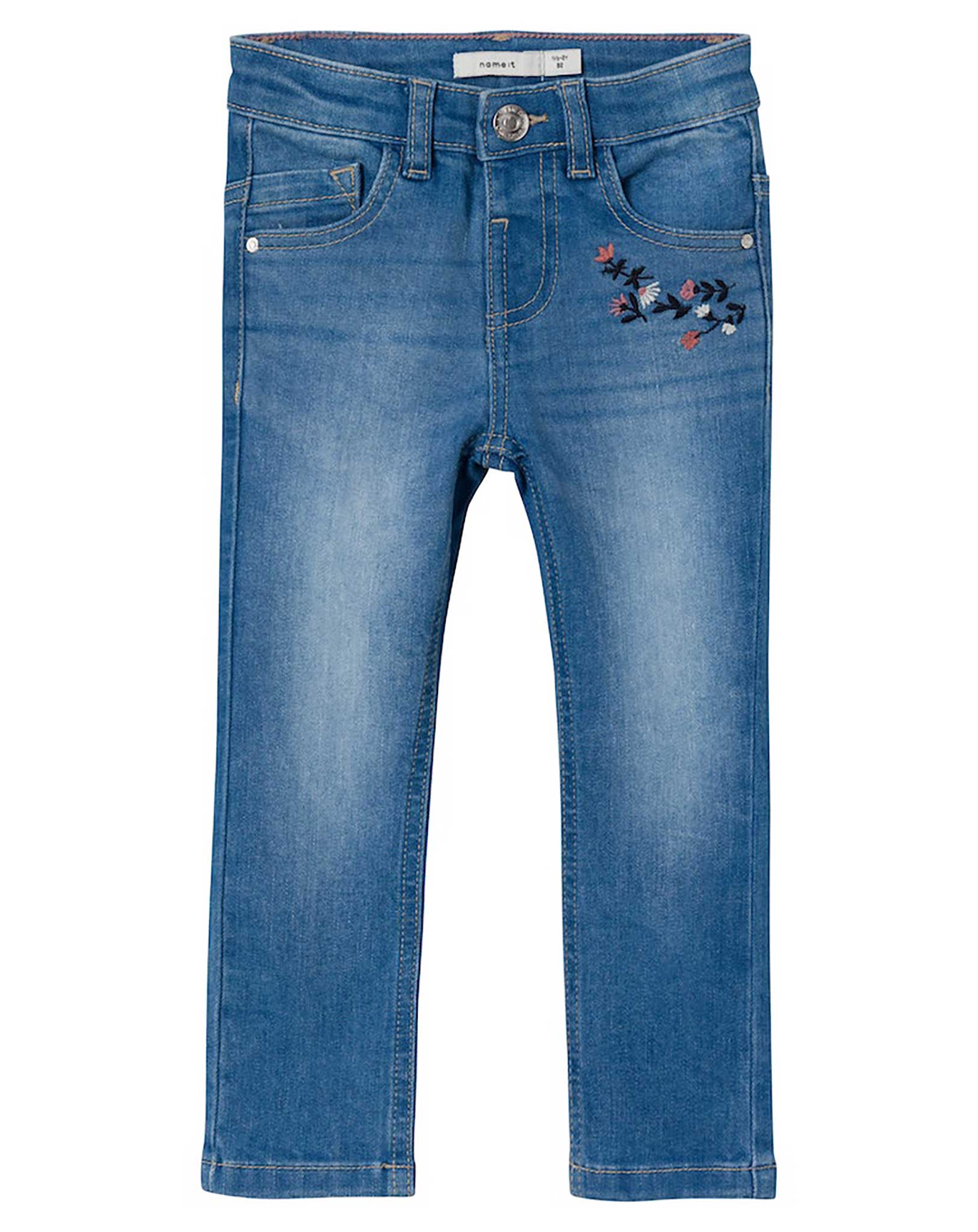 Jeans NMFSALLI SLIM FLOWERS in medium blue denim