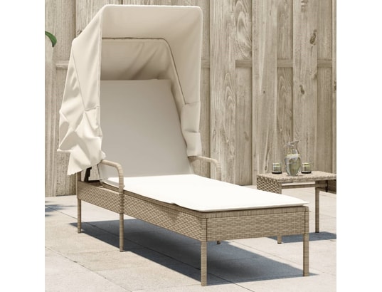 VIDAXL - Bain de soleil Chaise longue avec auvent beige résine tressée