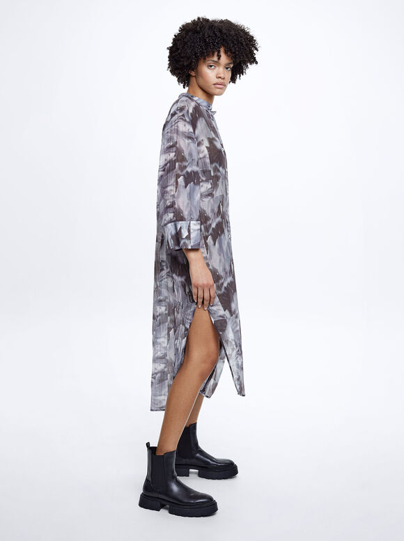 Vestido de liocel estampado - Multicolorido