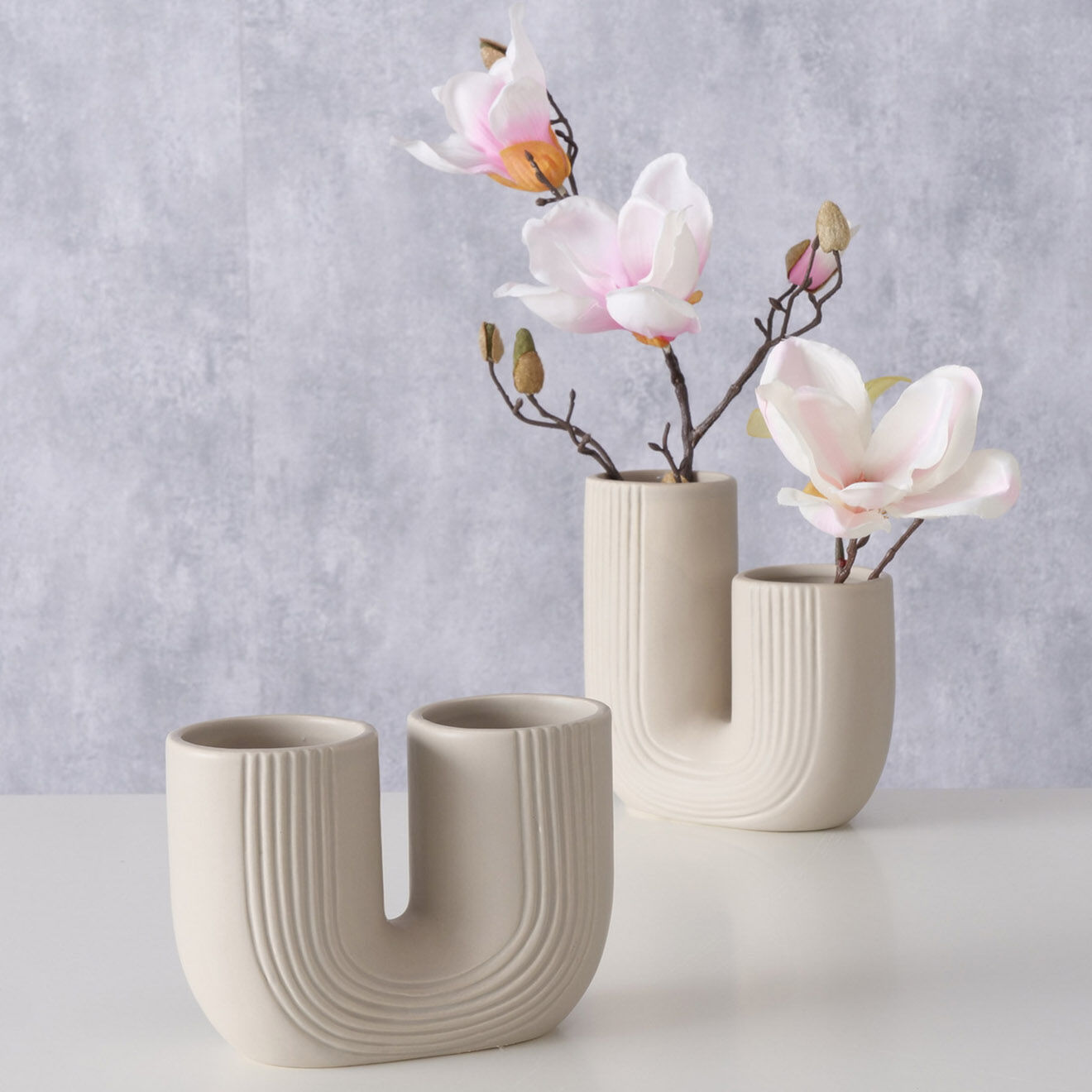 Boltze 2 Vases Filicio beiges - 17x8x16 cm