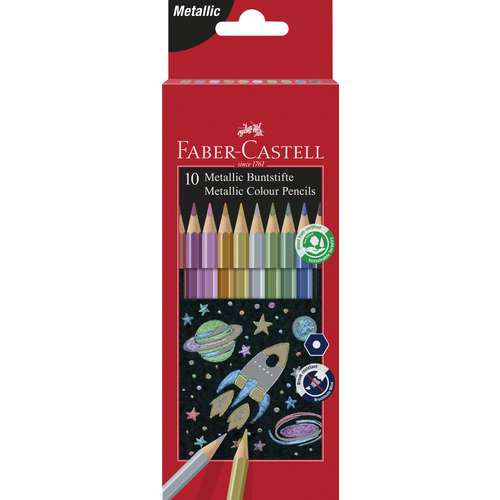FABER-CASTELL Hexagonal-Buntstifte metallic, 10er Kartonetui