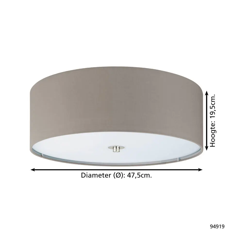EGLOPasteri-Plafondlamp-3Lichts-ø475mm.-Nikkel-Mat-Taupe