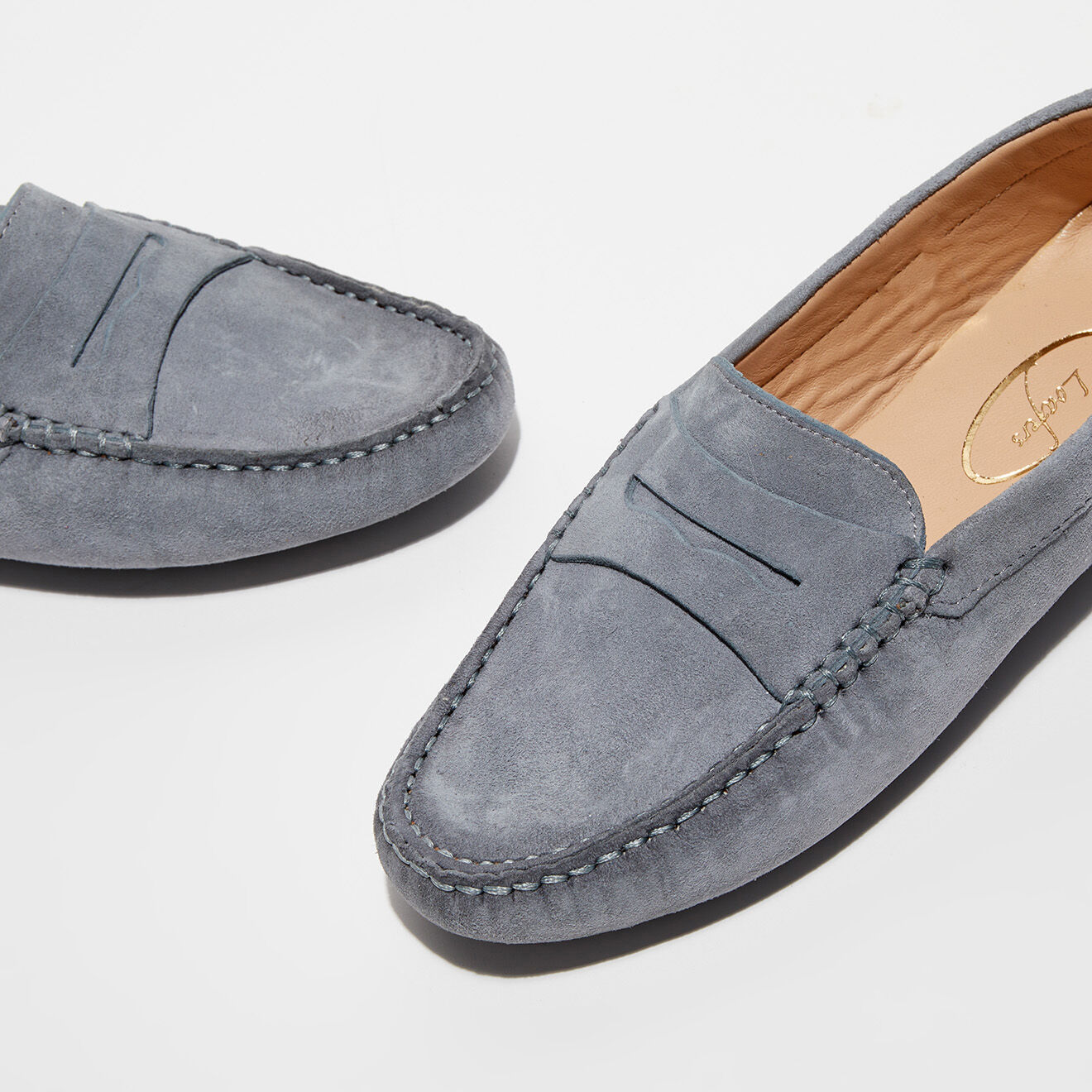 Loafers Mocassins en Velours de Cuir Jade gris perle