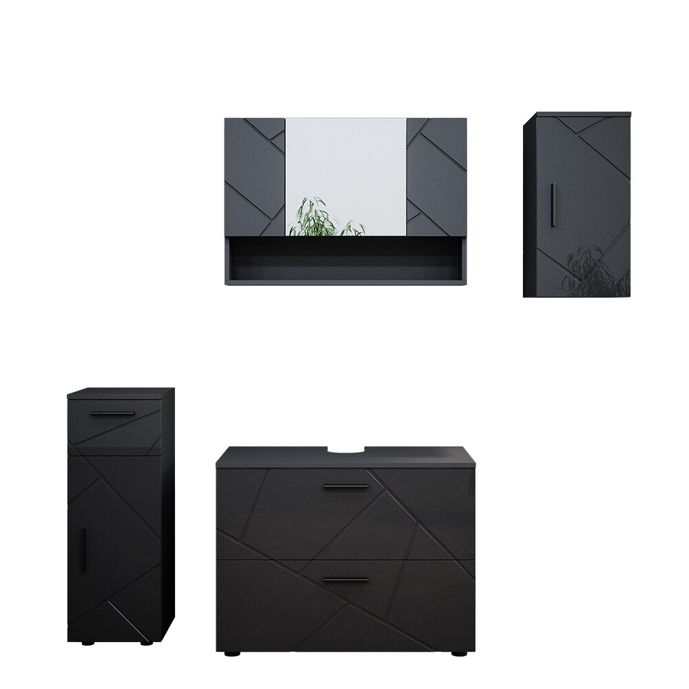 Vicco Badmöbelset Irma Anthrazit Hochglanz modern 80 cm 30 cm Badezimmerschrank Badschrank Badezimmermöbel Waschtischunterschrank Spiegelschrank Midischrank Hängeschrank Schranktür Schrankschublade