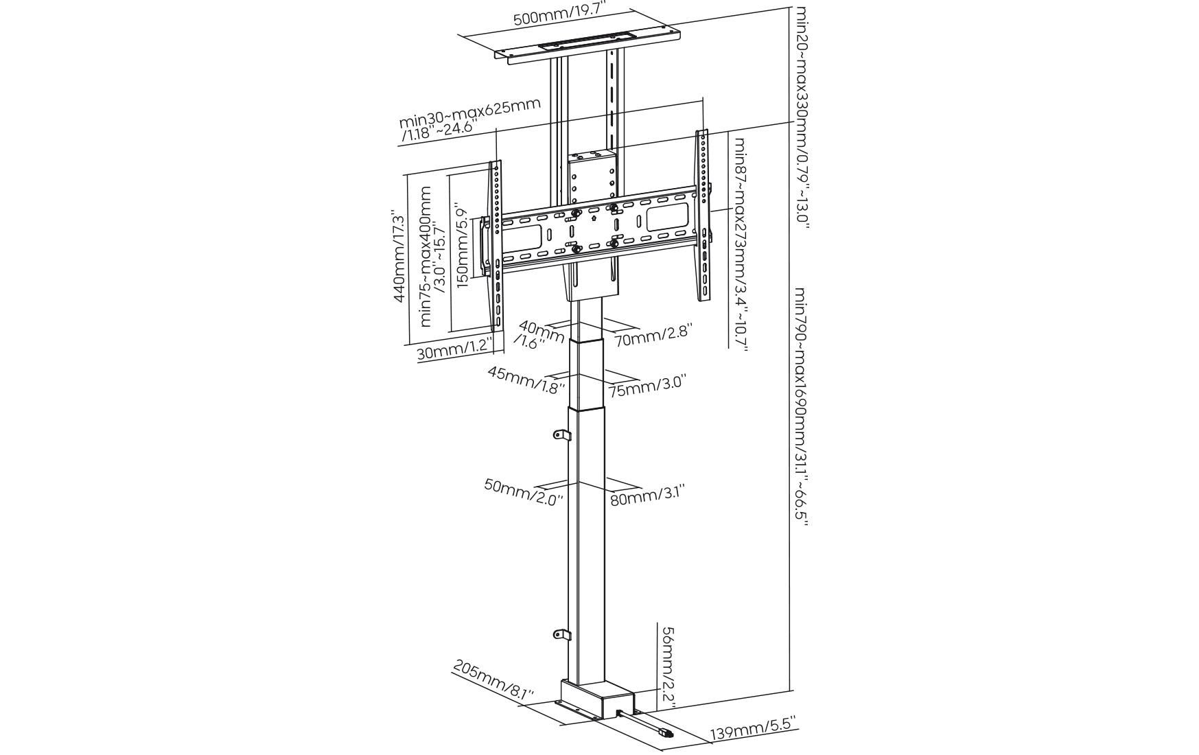 TV-Lift My Wall HP 63-1 max. 60 kg<br>Motorisierter TV-Einbaulift für TV-Geräte von 37 bis 65 Zoll