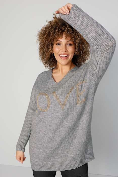 Long-Pullover, LOVE, Ripp-Langarm