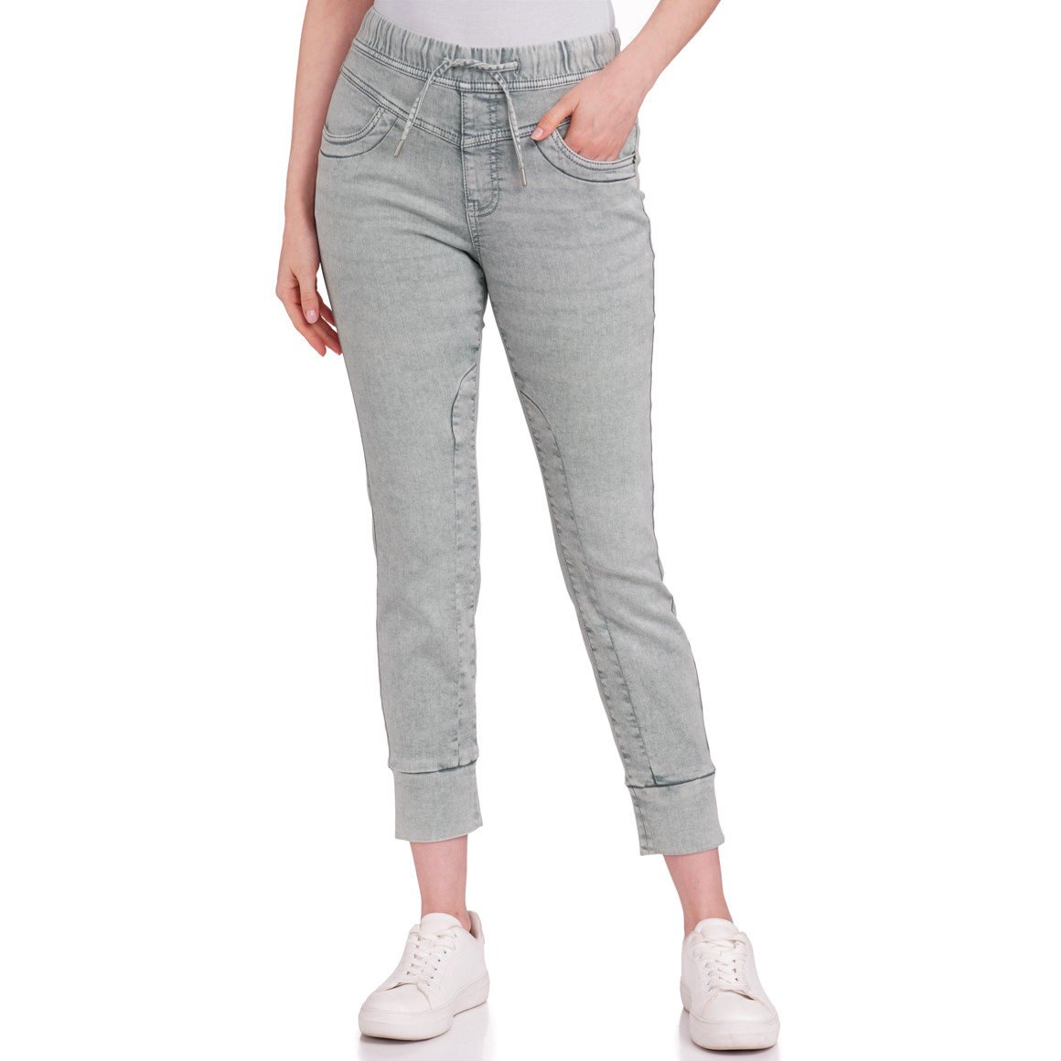 Gina Damen Jeggings mit Elastikbund hellgrau