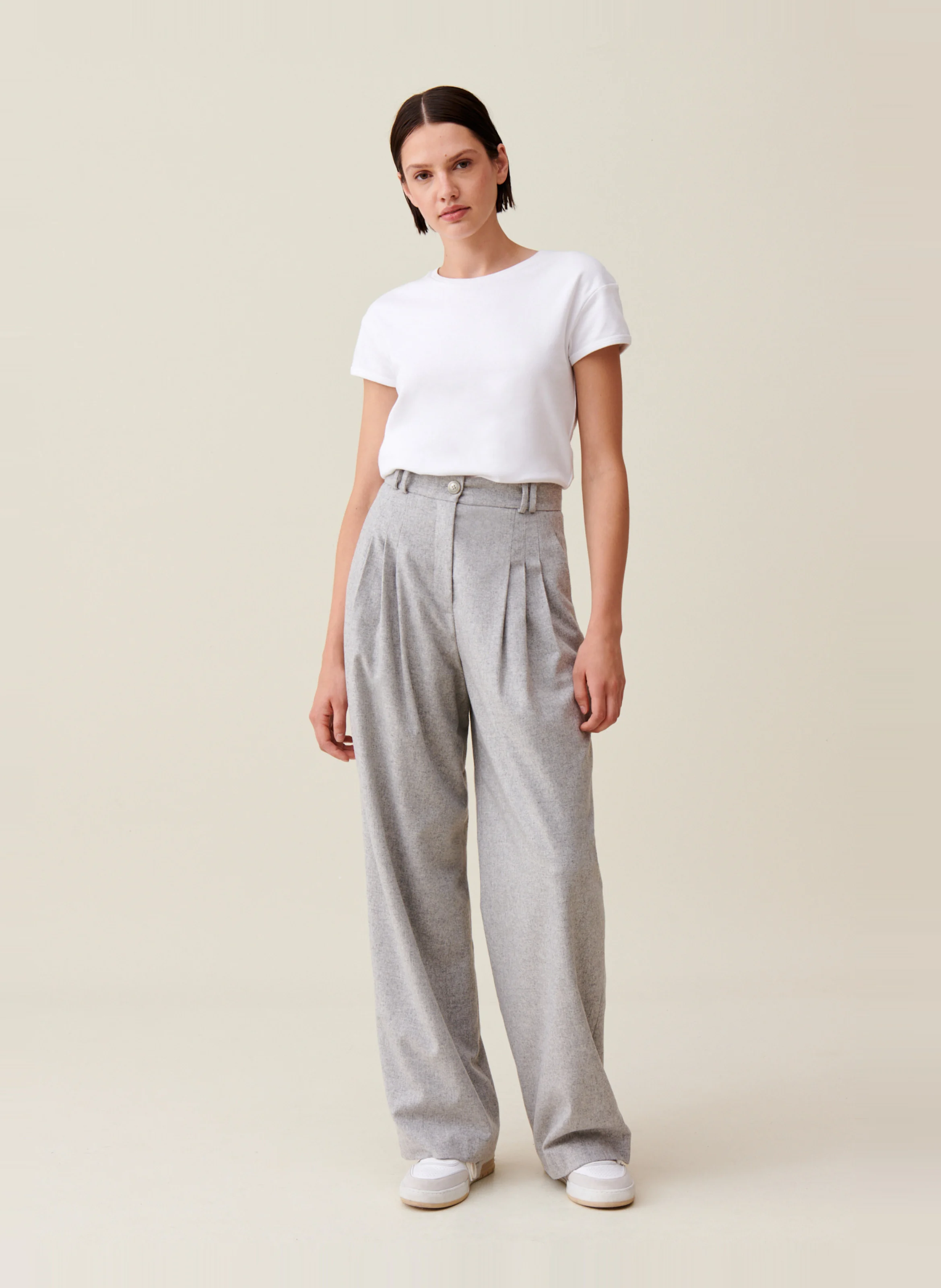 Pantalon large en laine mélangée | Gris