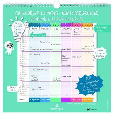 Calendrier mensuel Bien S'organiser - 12 feuilles - 30 x 30 cm - Oberthur