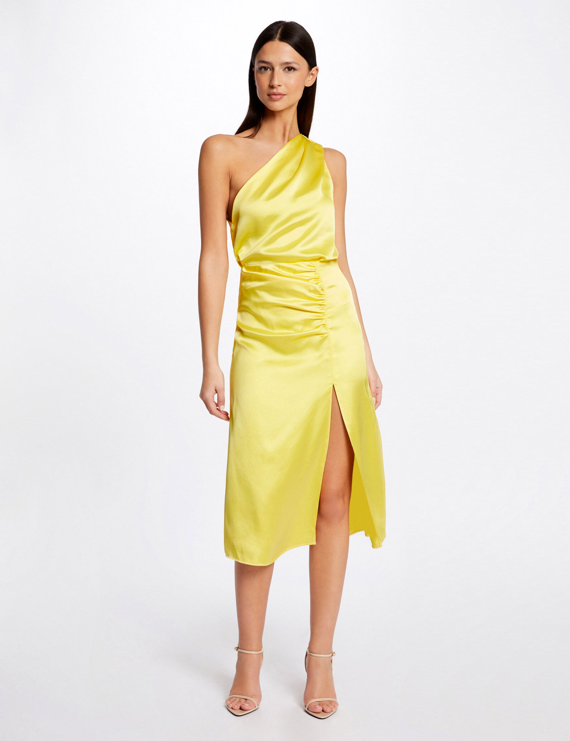 Blouse asymétrique satin jaune femme - jaune