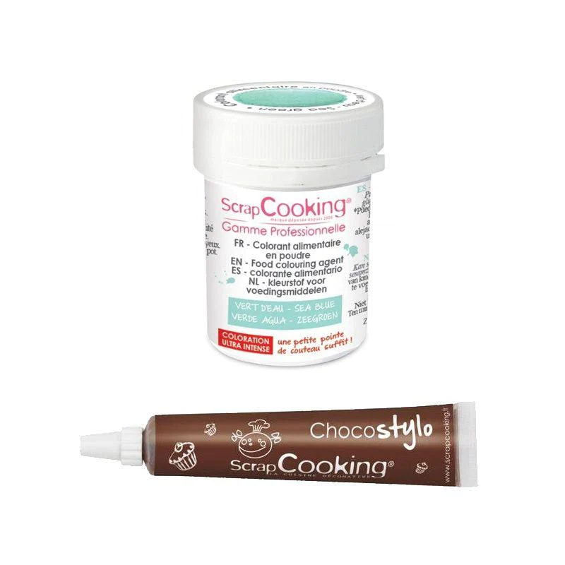 Stylo chocolat + Colorant alimentaire en poudre vert d'eau Scrapcookin