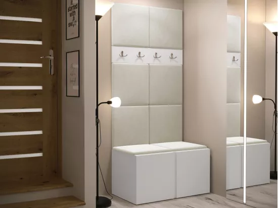 Meuble d'entrée Hartford 267, 186x84x46cm, Blanc, Tapisserie|Stratifié
