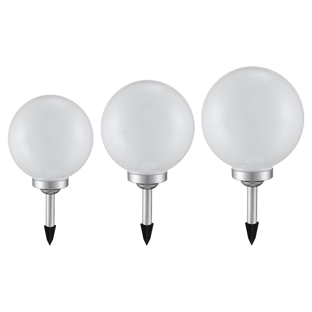 3er Set LED Solarleuchten, Außenlampe, Kugel, weiß silber