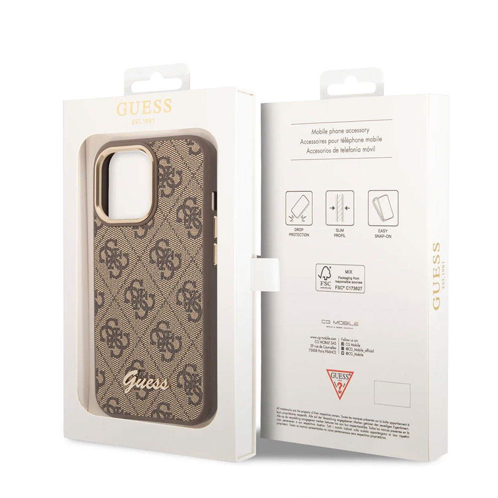 iPhone 14 Pro Max Leder Hardcase Hülle 4G Metal Logo (GUHCP14XHG4SHW) - Braun
