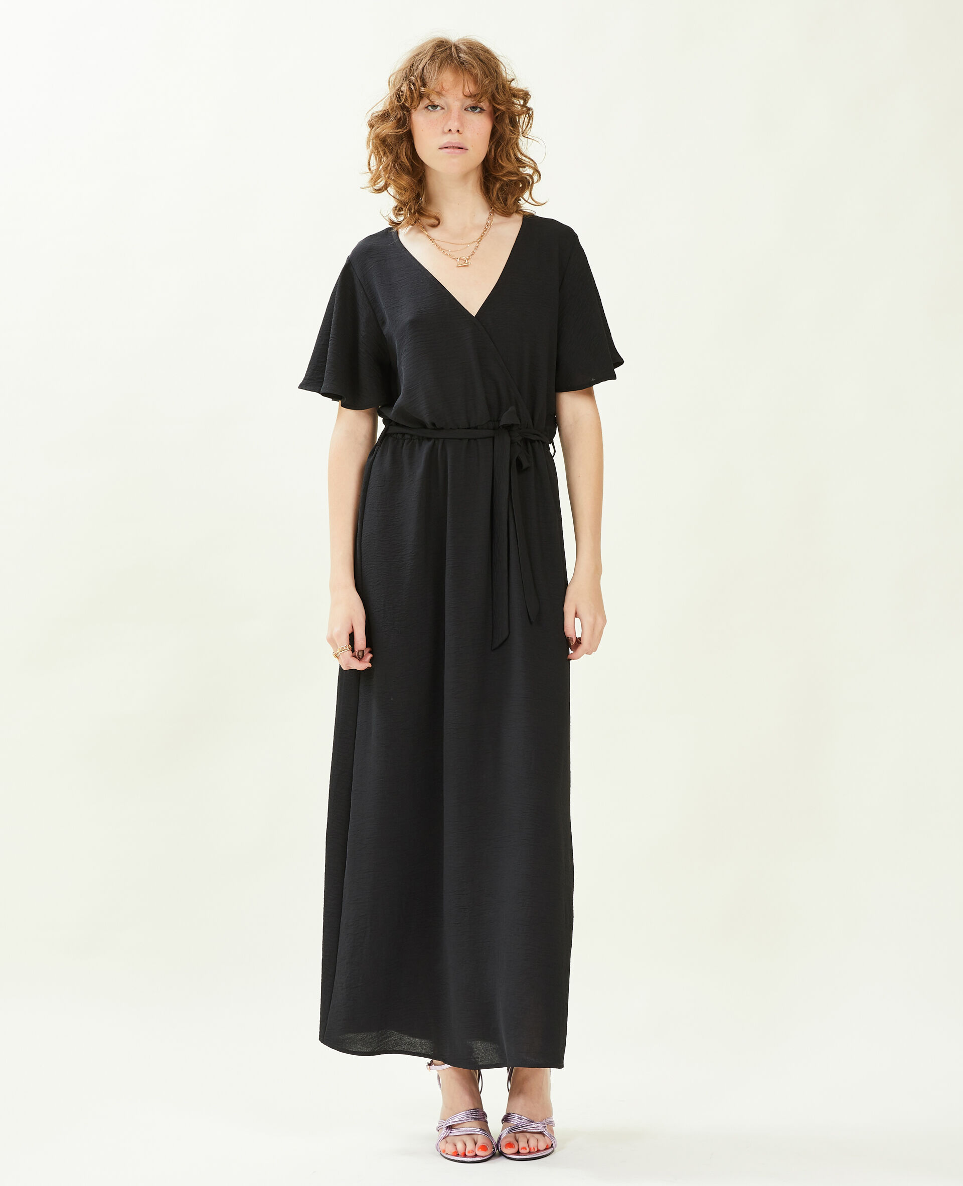 Robe longue encolure croisée - Noir