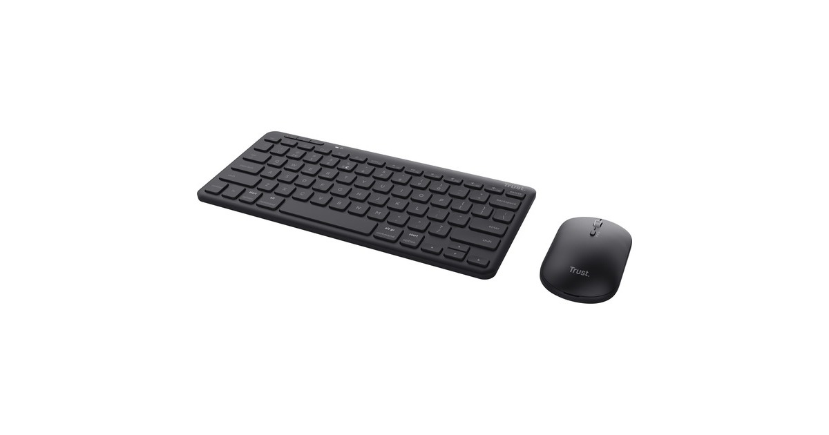 TrustLyra Multi-Device Wireless Keyboard & Mouse, desktopset  (Zwart, US lay-out, Scissor switches, 800 - 1.600 dpi, 2,4 GHz USB, Bluetooth, 65%)