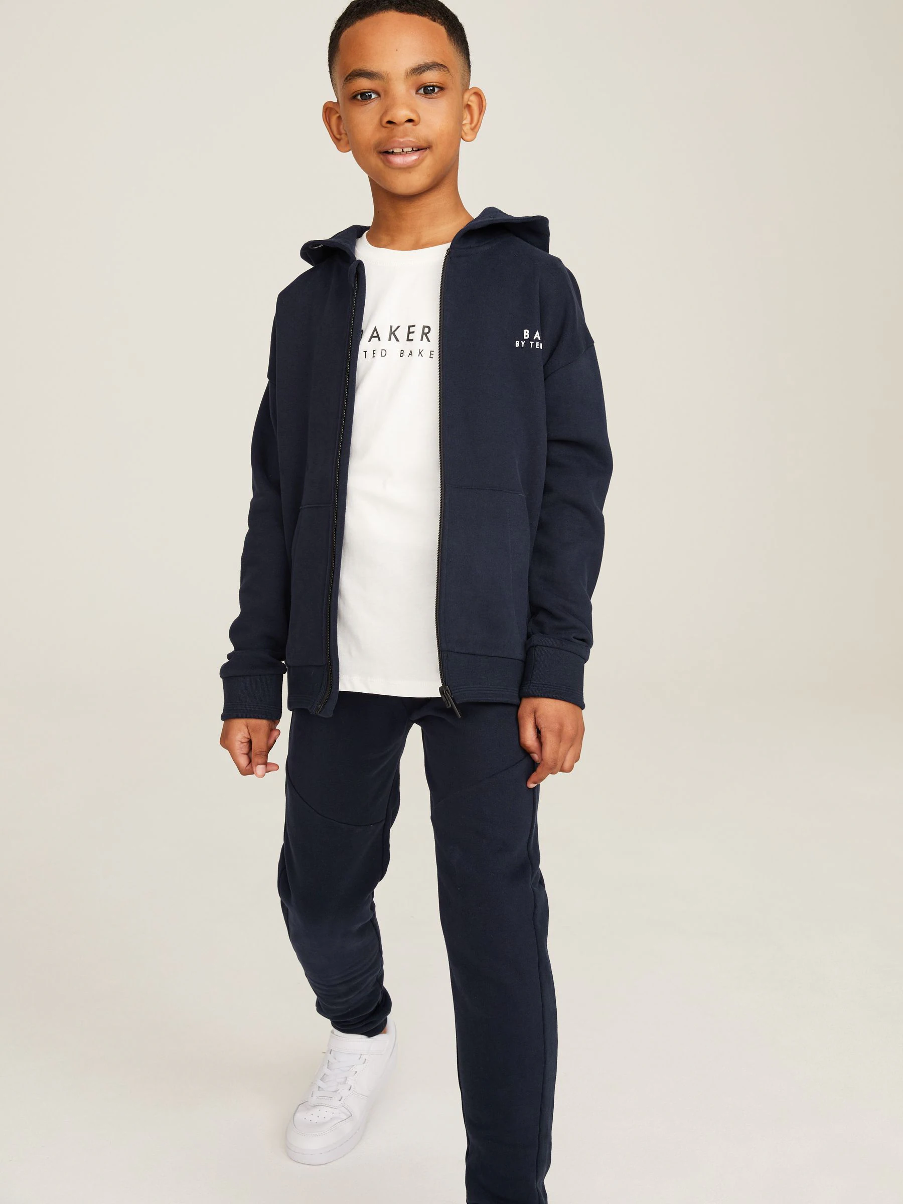 Marineblauw - Baker by Ted Baker set van 100% katoenen hoodie met doorlopende ritssluiting en joggingbroek