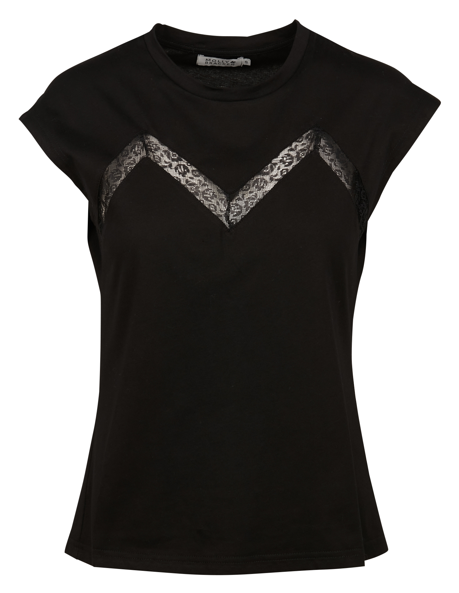 Tee-shirt col V à dentelle en coton | Noir