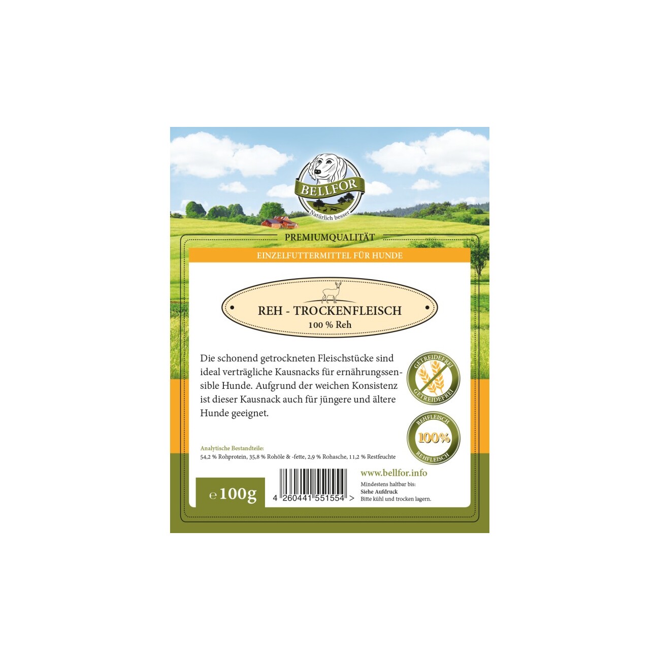 Bellfor Hundesnack - Reh Trockenfleisch - 100g