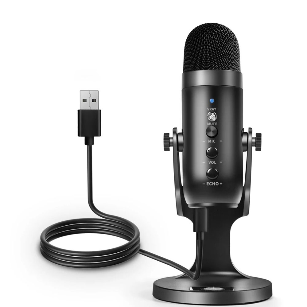 Studio Kondensator USB / 3.5 mm Klinke Mikrofon für Handy / Tablet / Macbook / Laptop / PC - Schwarz