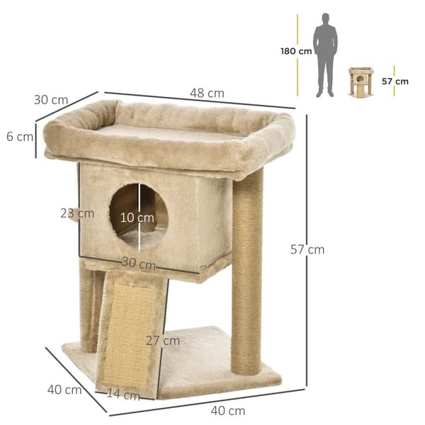 Cat Tree Med Jute Skrapematte Abbor Hengende Ball Skrapebrett Mdf Plysj Jute Kaffe Med Dørhull