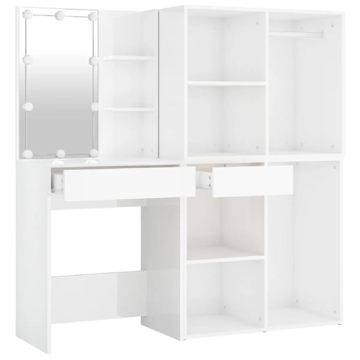 Coiffeuse à LED Helloshop26 avec armoires - Blanc brillant
