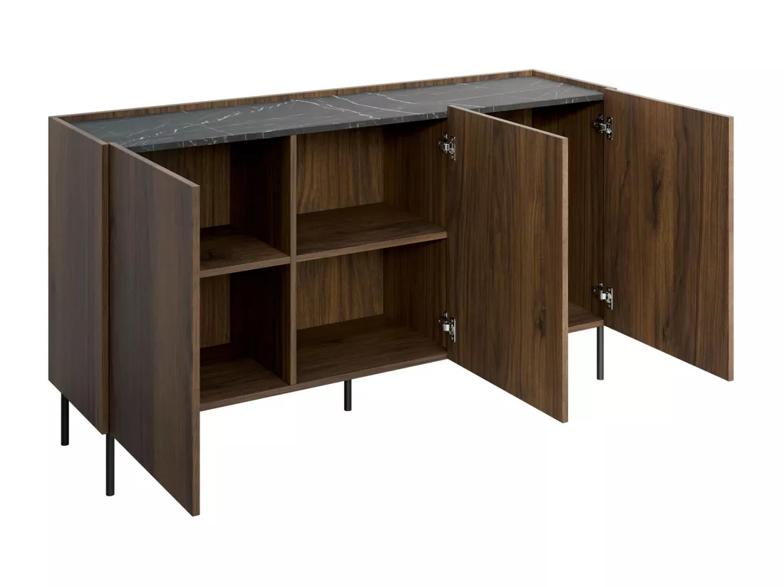 Buffet Comfivo Belviro 100, Noyer|Marbre noir, 78x144x37cm, Stratifié