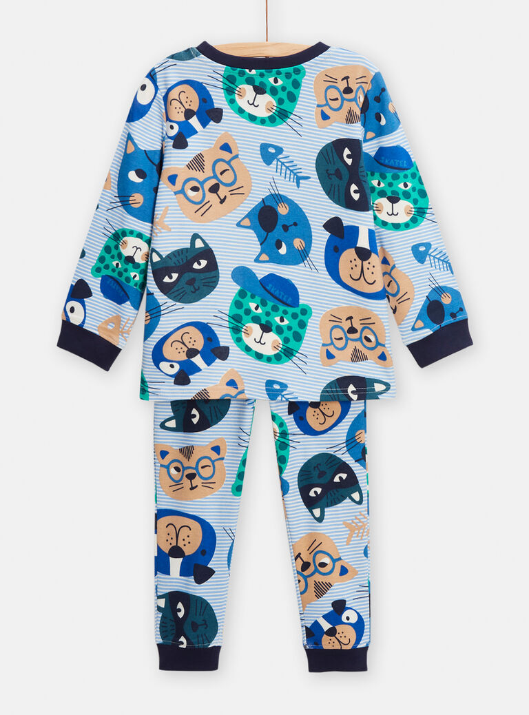 Pyjama rayé imprimé chien et chat pour garçon