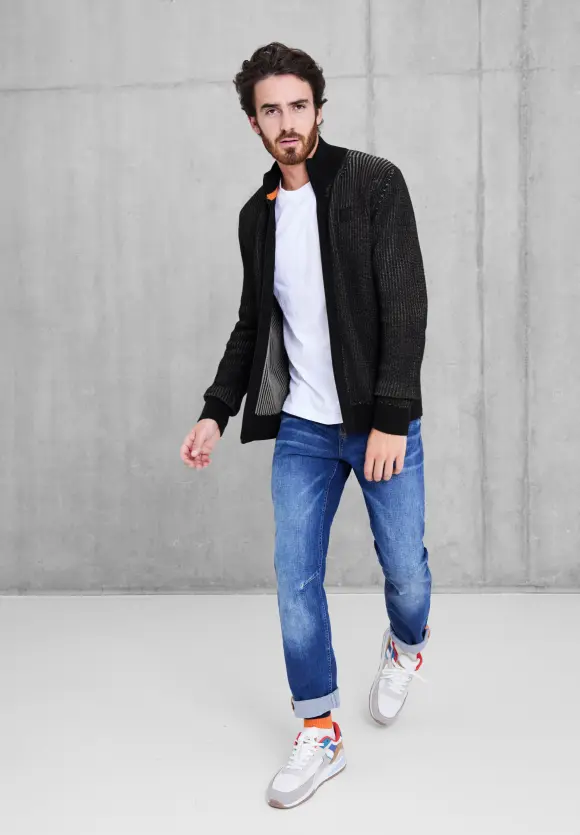 Strickjacke mit Zipper - Black