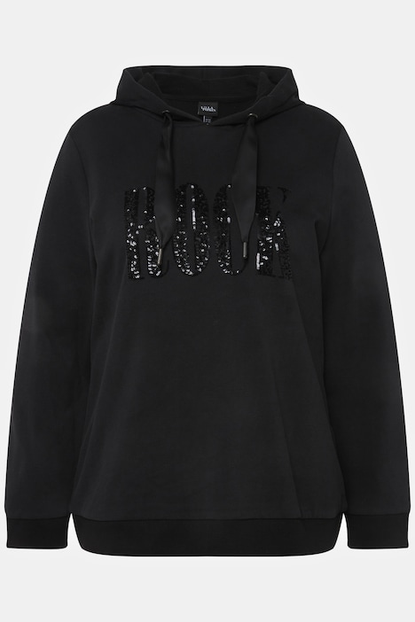 Hoodie, Pailletten-Schriftzug, Langarm, Kapuze