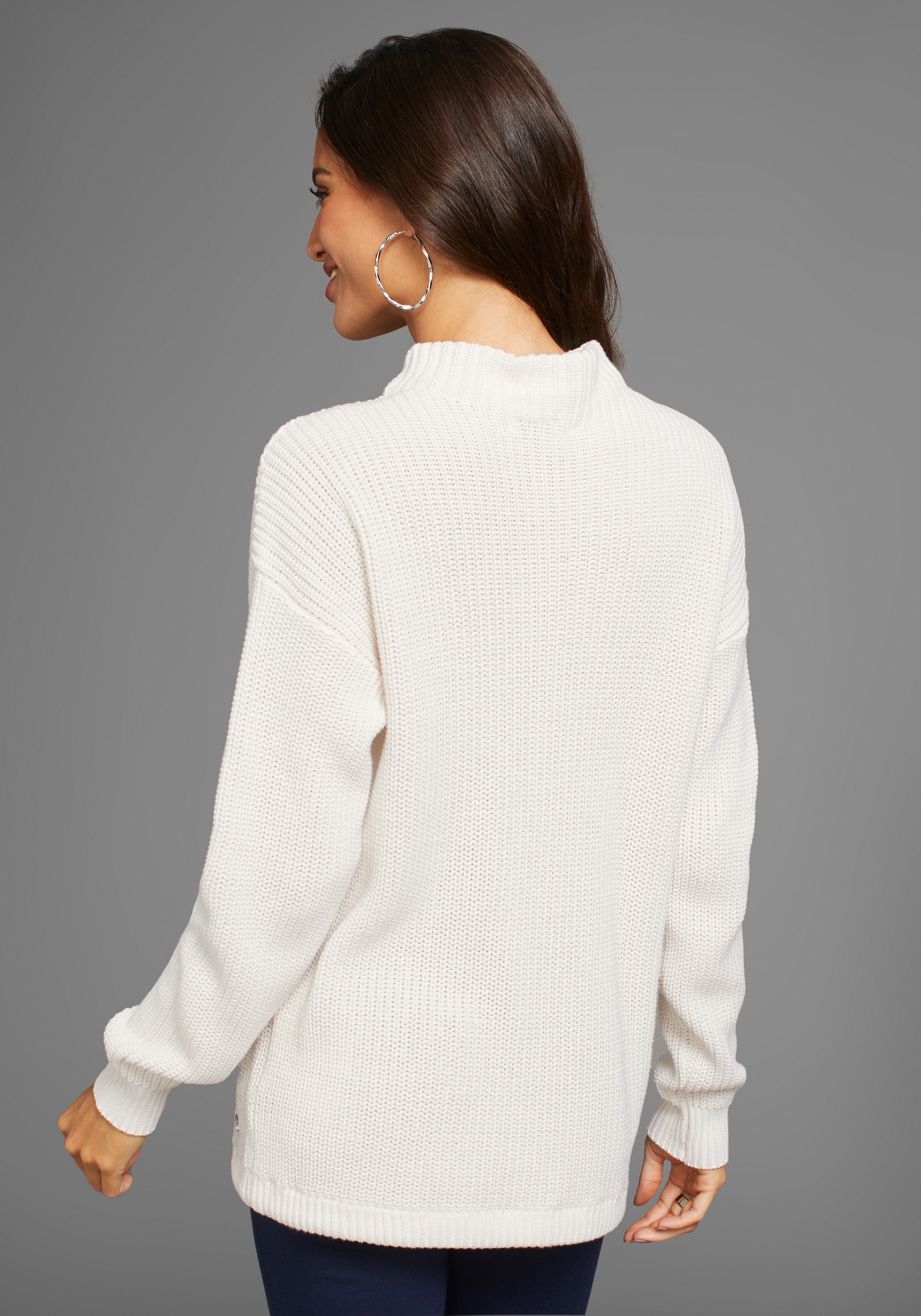 DELMAO Stehkragenpullover mit verstellbarem Saum durch Bindeband