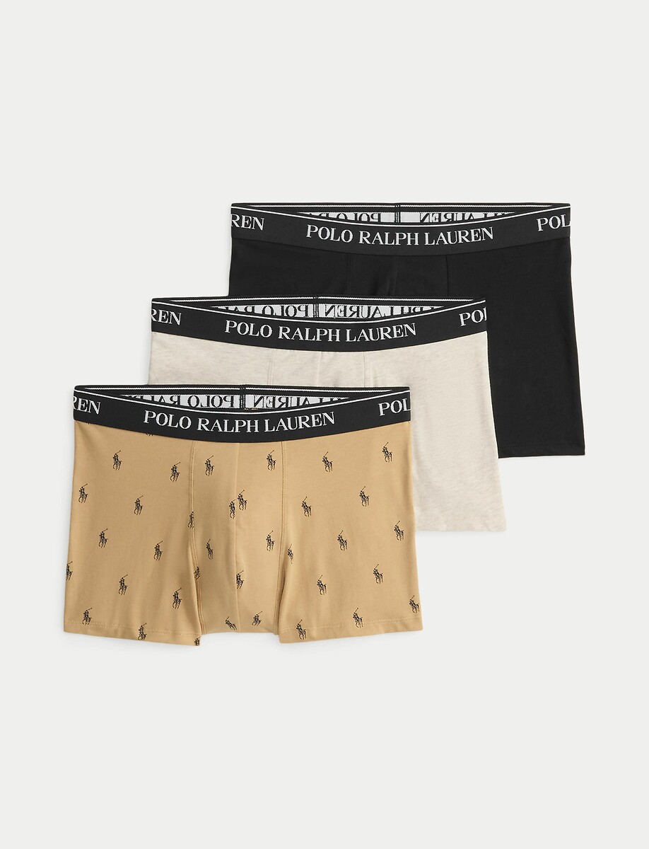 POLO RALPH LAUREN<br>Conjunto de 3 cuecas boxer clássicas em algodão elástico