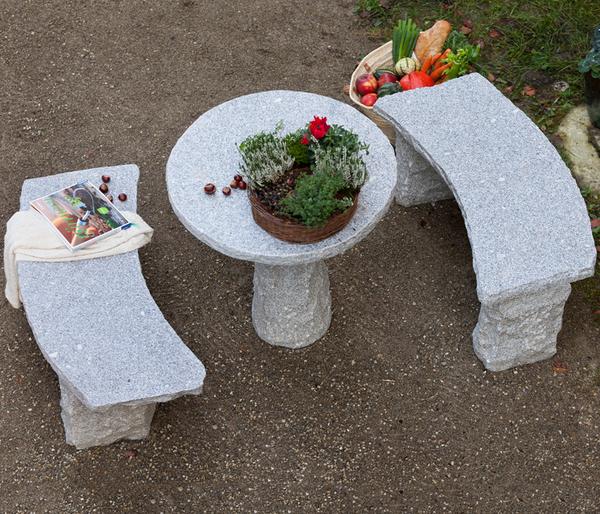 Dehner Granit-Gartenbank, gebogen, 2-Sitzer