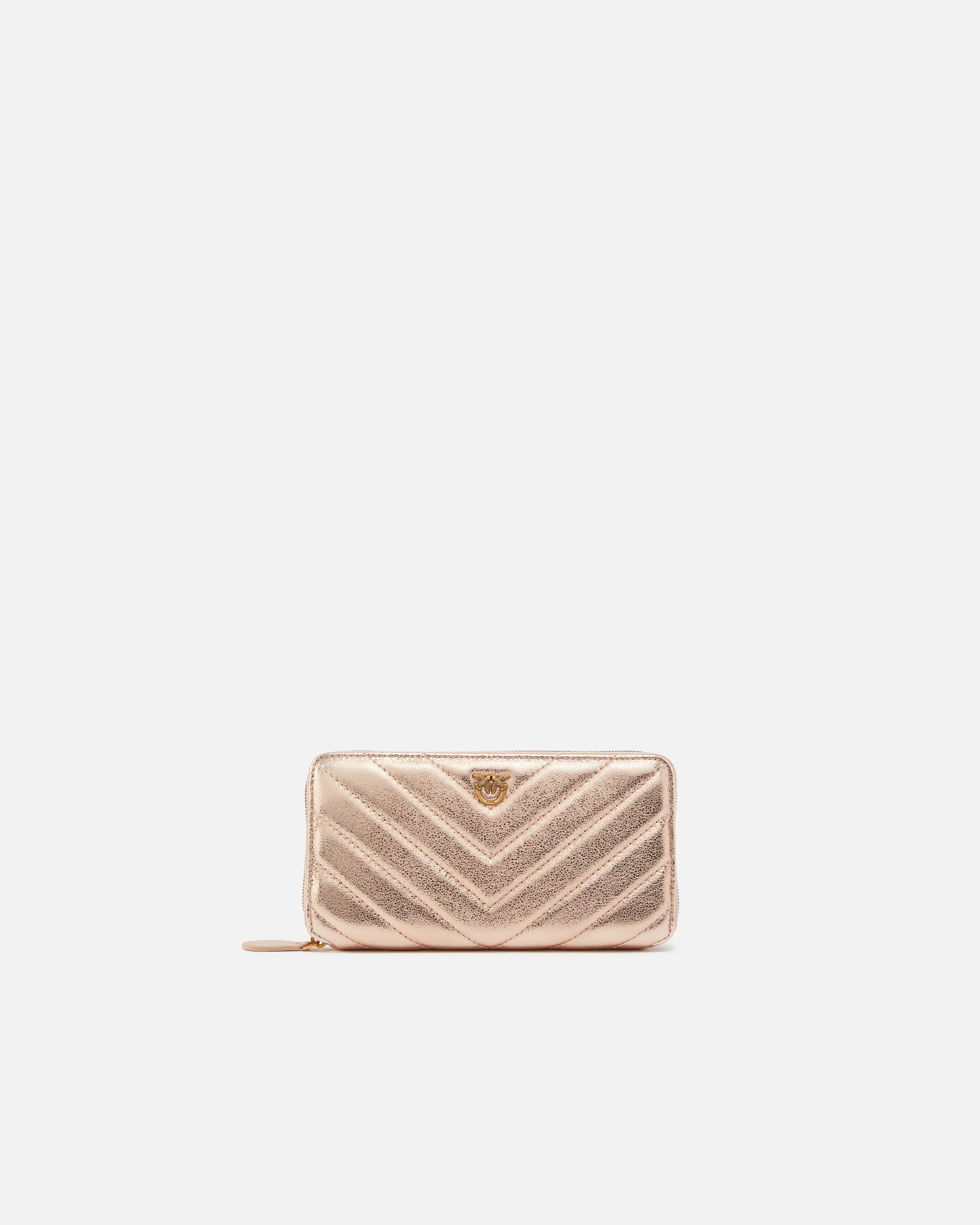 Portefeuille rectangulaire matelassé métallisé | Rose