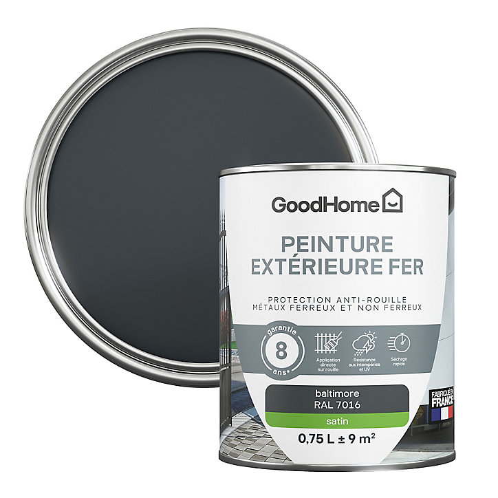 Peinture extérieure métal GoodHome Baltimore satin 0.75L RAL 7016