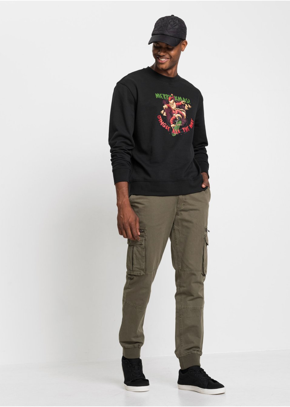 Sweat avec motif Noël et polyester recyclé, Loose Fit