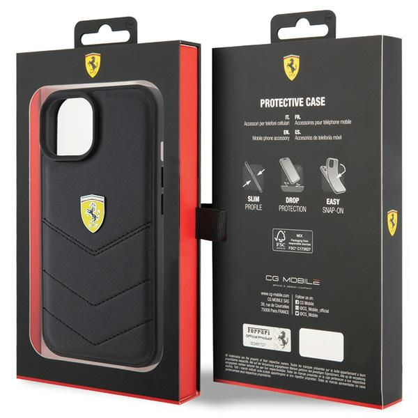 iPhone 15 Hybrid Leder Hardcase Hülle Quilted Metal Logo (FEHCP15SRDUK) - Schwarz