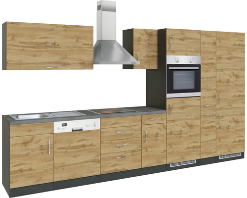 Held Furniture keukenblok met apparatuur Sorrento 360 cm eiken mat gedemonteerd omkeerbaar model 1013.6282